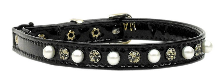 Cat Safety w/ Band Patent Pearl and Crystals Black 12